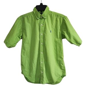 Ralph Lauren Button Down Shirt Boys  Sz Youth L 16/18 Green Short Sleeve Spring